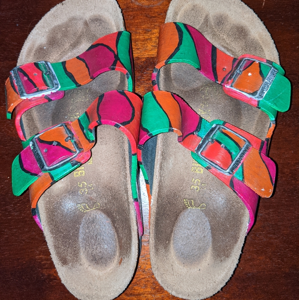 Hand painted Birkenstocks leather Arizona Birks 35